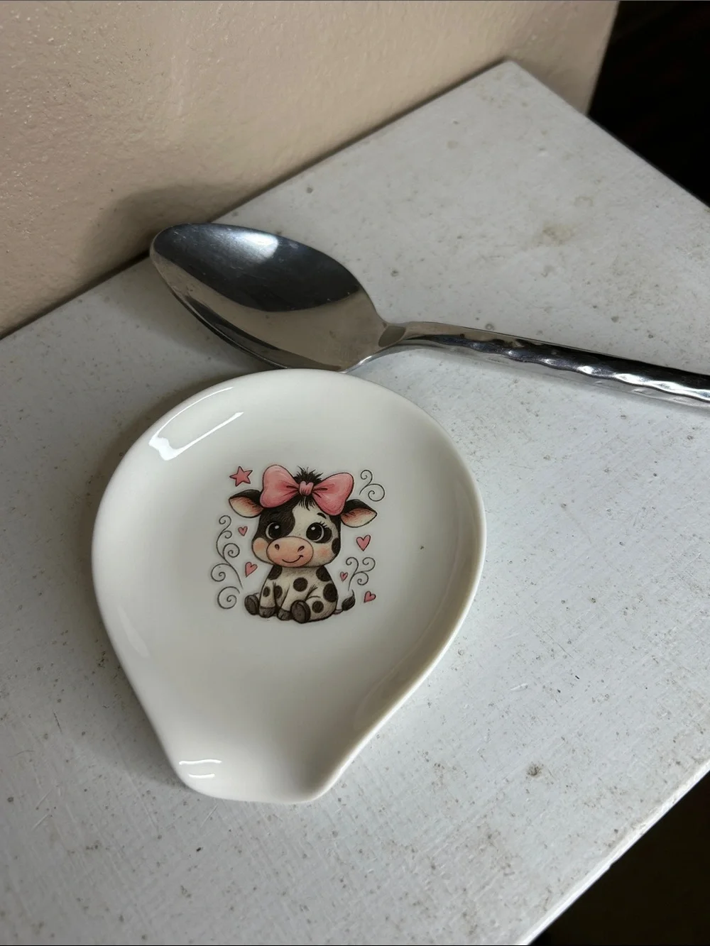 Ceramic Cute Cow Spoon Rest - White